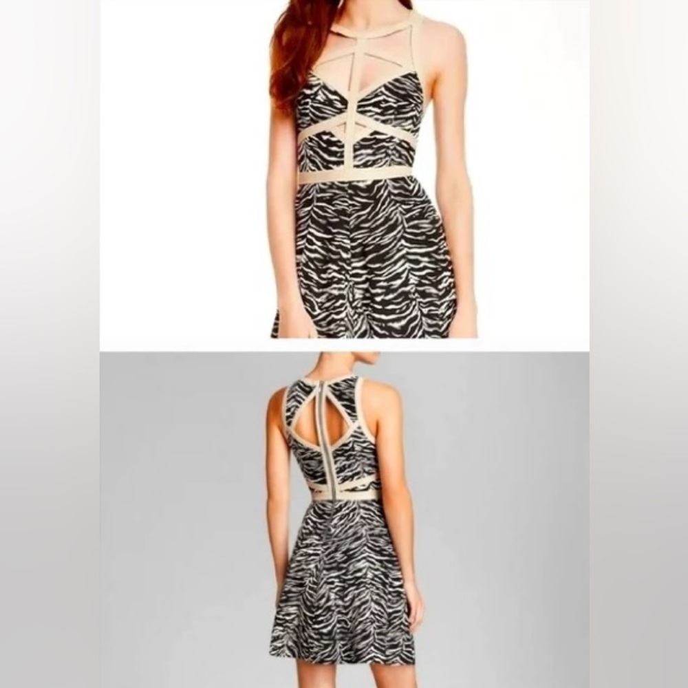 Rebecca Taylor Silk Leather Blend Black & Cream Zebra Print Mini Dress size 2